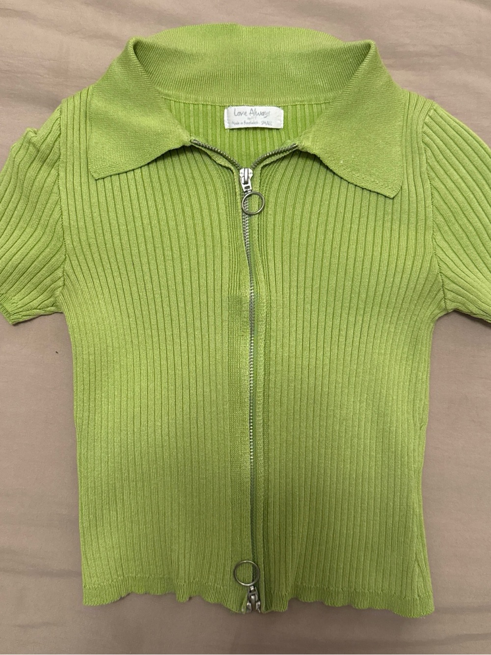 Love Always Lime Green Ribbed Zip Polo Top